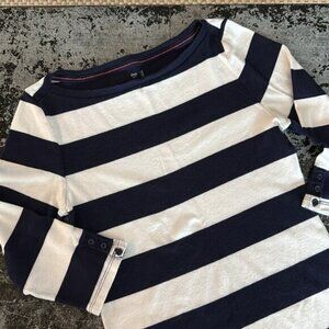 Gap Factory Navy/White Rugby Striped 3/4 Sleeve Boatneck Top Size S